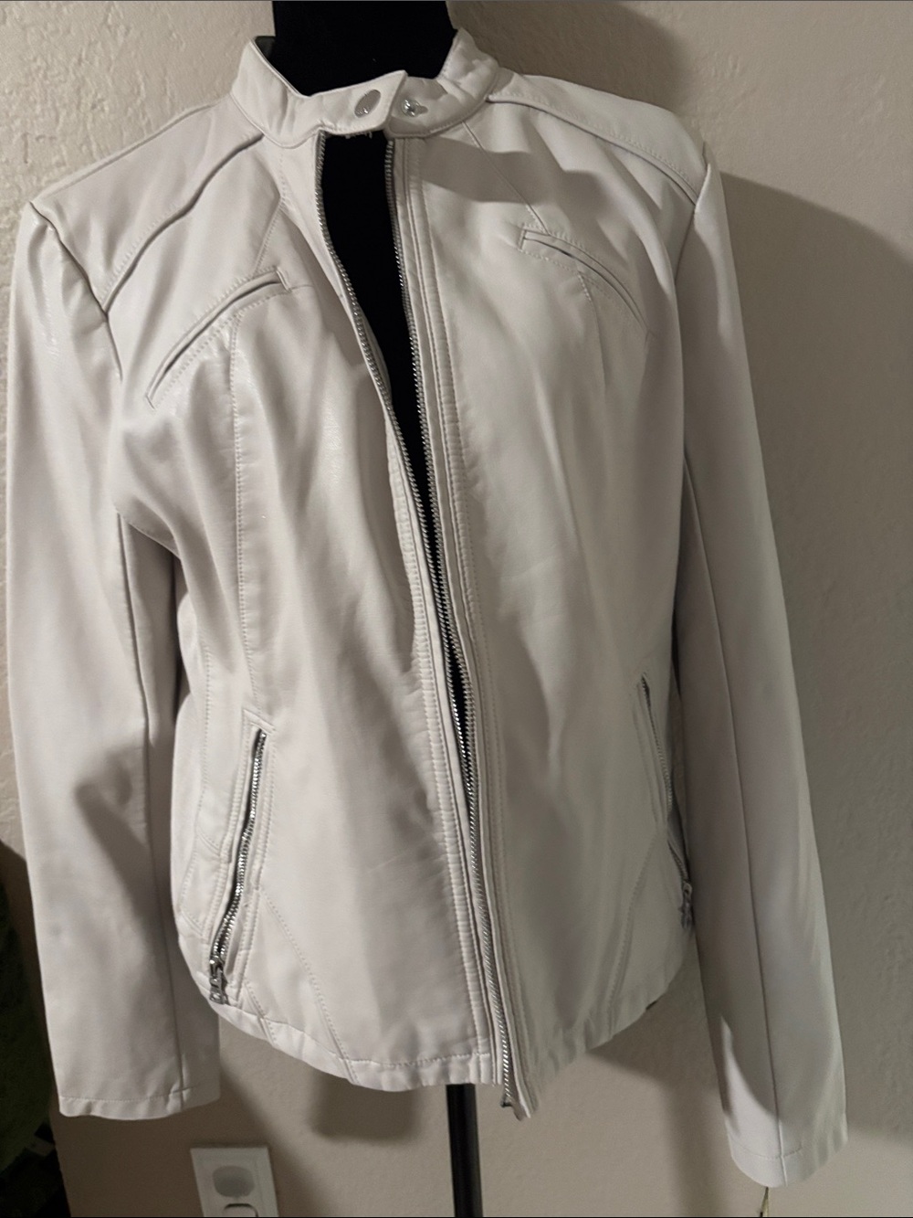 Guess White Faux Leather Moto Jacket